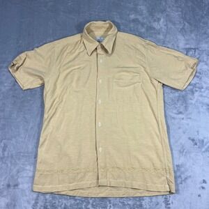 Valentino Rudy Italy Button Shirt‎ Mens XL Yellow Cotton SS Greek Key Hem